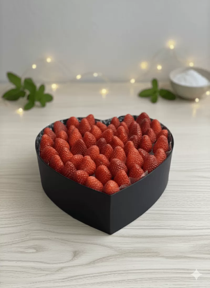 Premium Siyah Kalp Kutuda Taze Çilek Aranjmanı