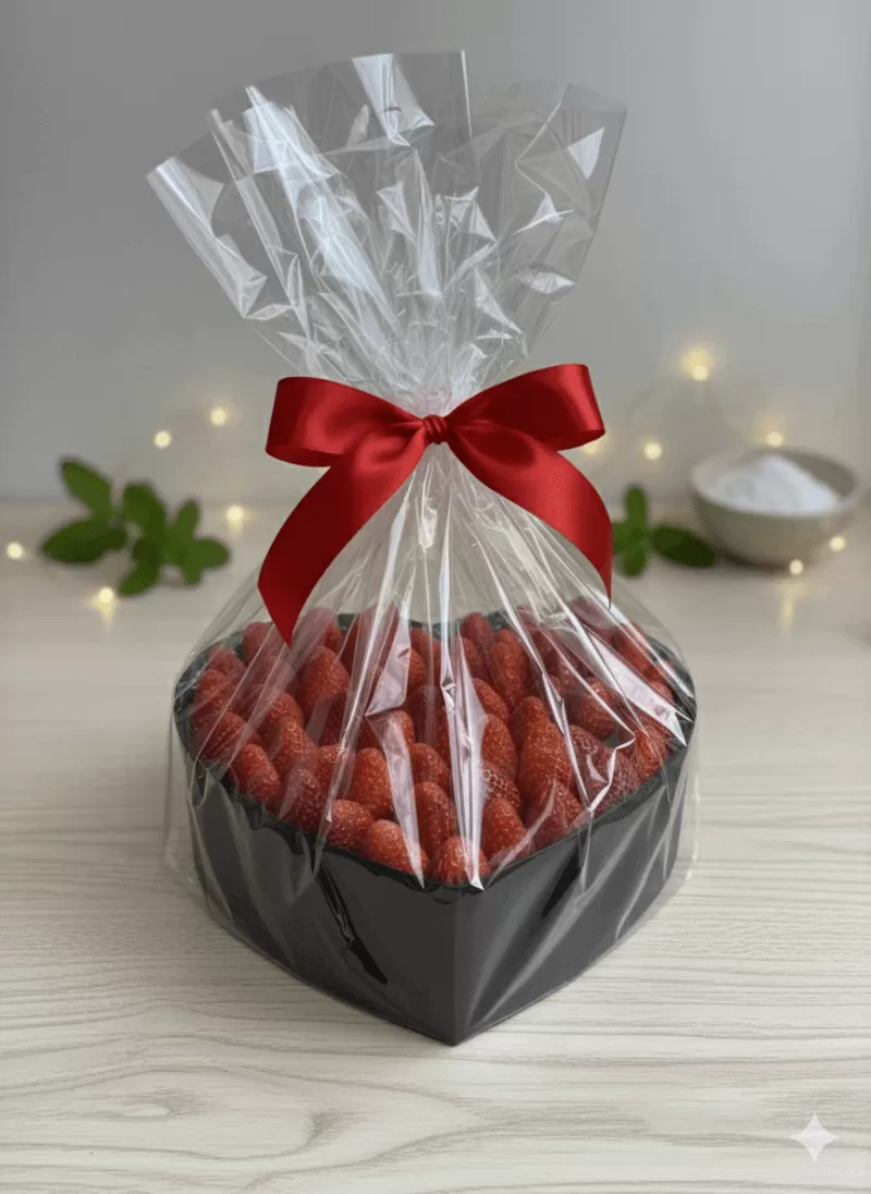 Premium Siyah Kalp Kutuda Taze Çilek Aranjmanı
