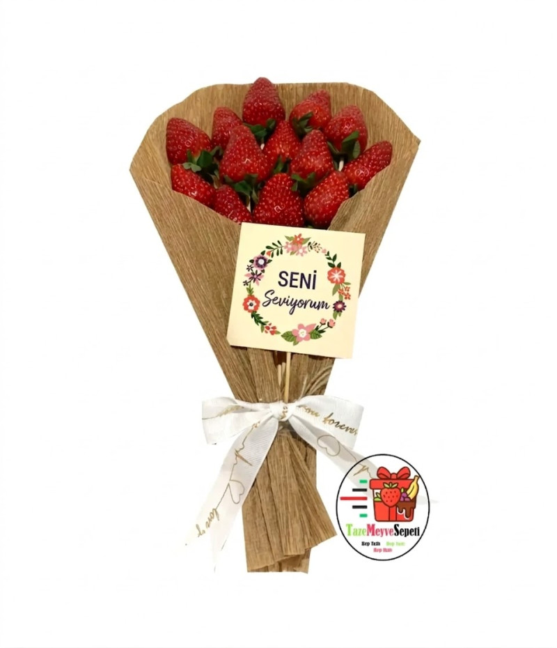 Seni Seviyorum Temalı Taze Çilek Buketi