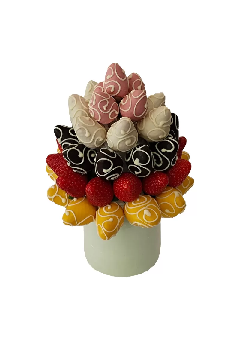 Renkli Çikolatalı Meyve Buketi – Tatlı Lezzet Şöleni